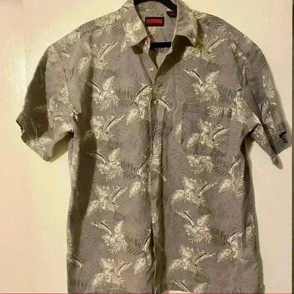 Wolverine Button down mens XL collared shirt floral marlin